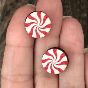 3 for $25/ Peppermint Candy Swirl Painted Wooden Stud Earrings NWT